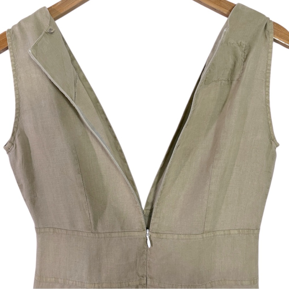 Claudio Milano Cut & Sew Plunge Neck Knee Length Linen Dress in Natural Size XS - Picture 6 of 6